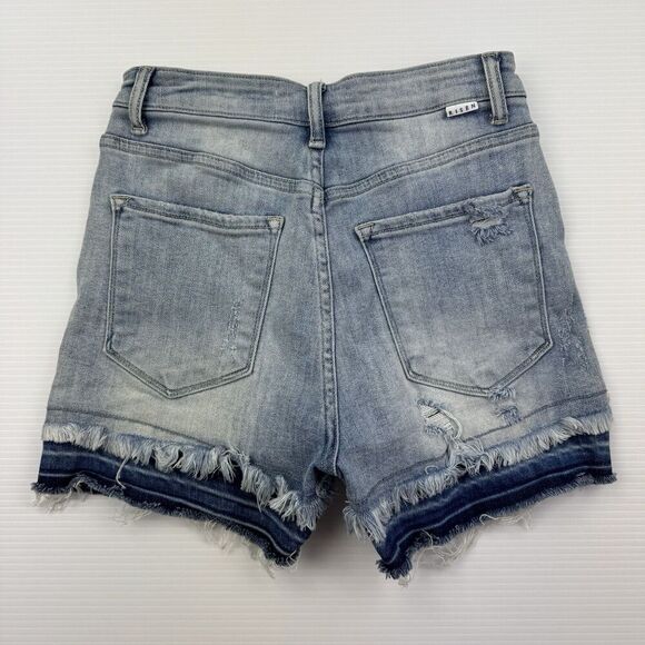 RISEN High Rise Frayed Hem Distressed Jean Shorts Raw Hem Light Wash Size 2 - Picture 5 of 10